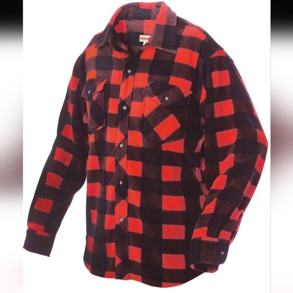 Men's Red & Black Lumberjack Sherpa Lined Plaid Button Down Jacket - Size Large - Picture 1 of 6